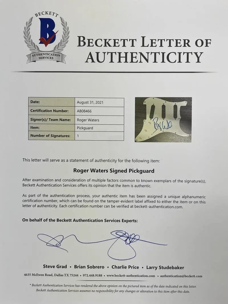 Roger Waters of Pink Floyd Signed Guitar Beckett COA - Item #1 - View 4