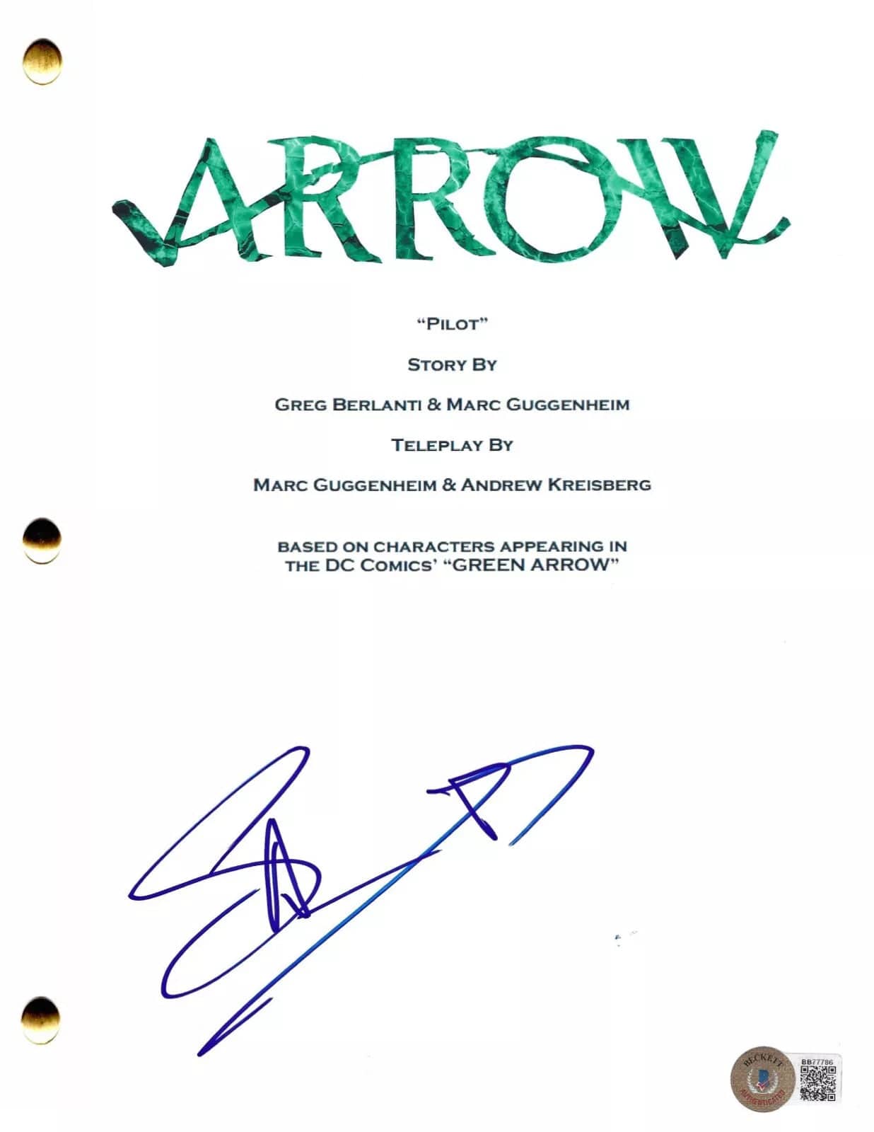 Stephen Amell Signed Script from Arrow Beckett COA - Item #1