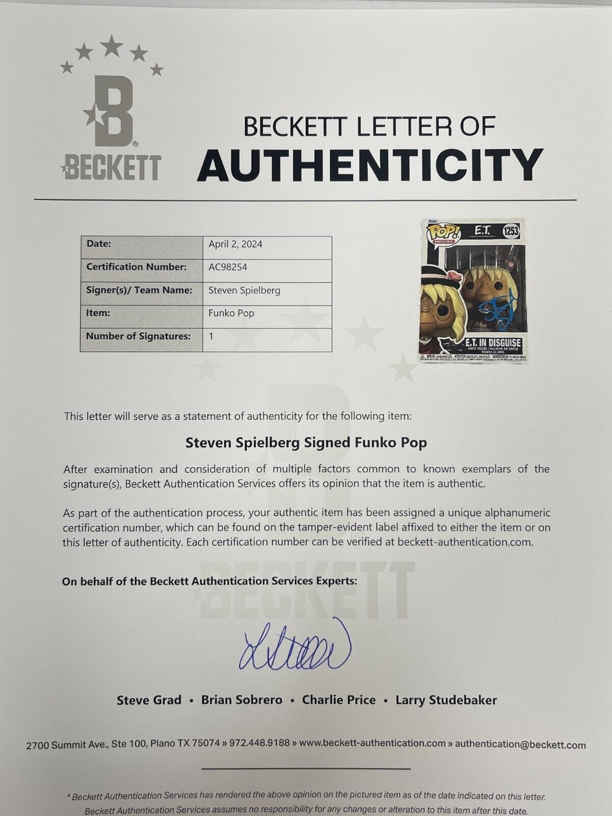 Steven Spielberg Signed Funko from E.T. Beckett COA - Item #1 - View 4