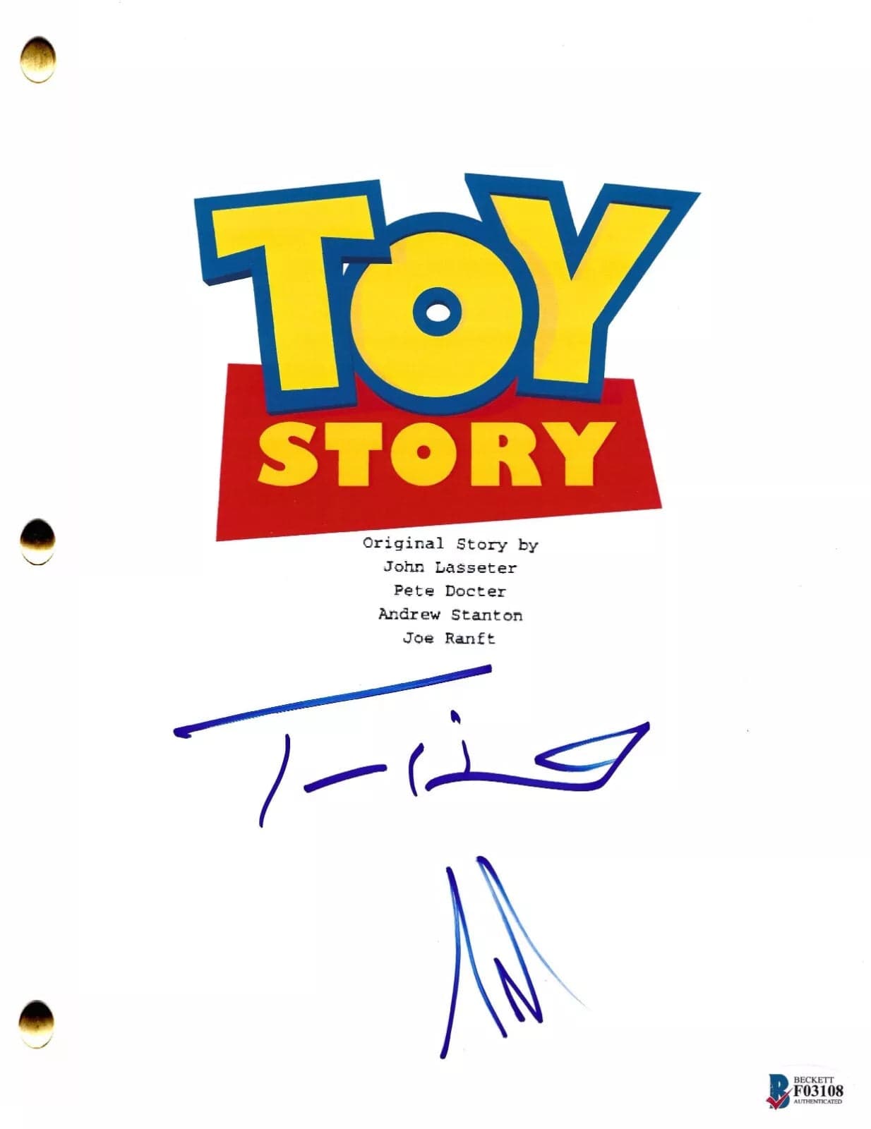 Tom Hanks & Tim Allen Authentic Autographed Toy Story Script