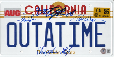 Back to the Future Cast Authentic Autographed OUTATIME License Plate