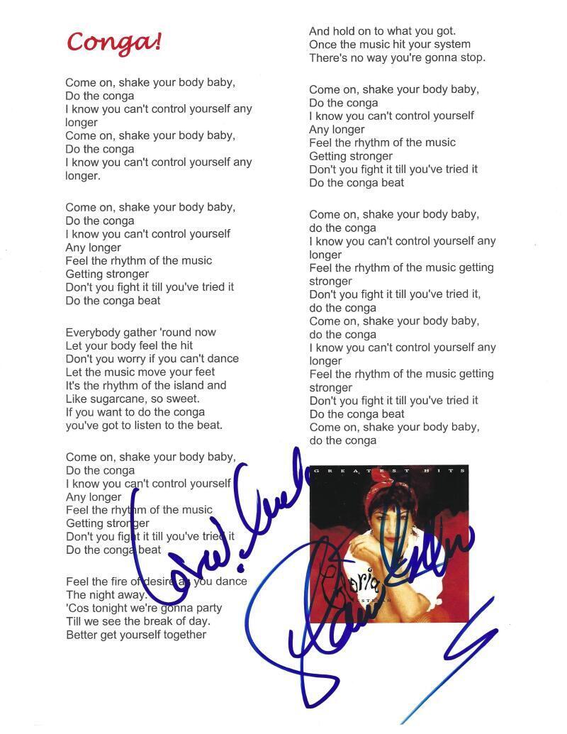Gloria Estefan Authentic Autographed Conga Lyric Sheet