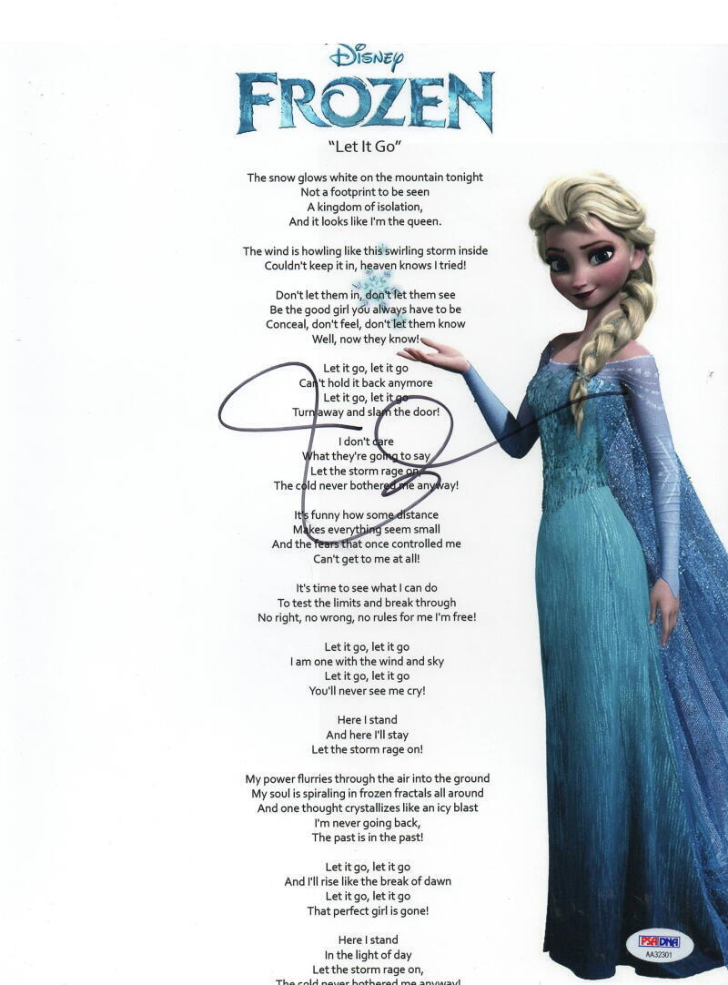 Idina Menzel Authentic Autographed Let It Go Lyric Sheet