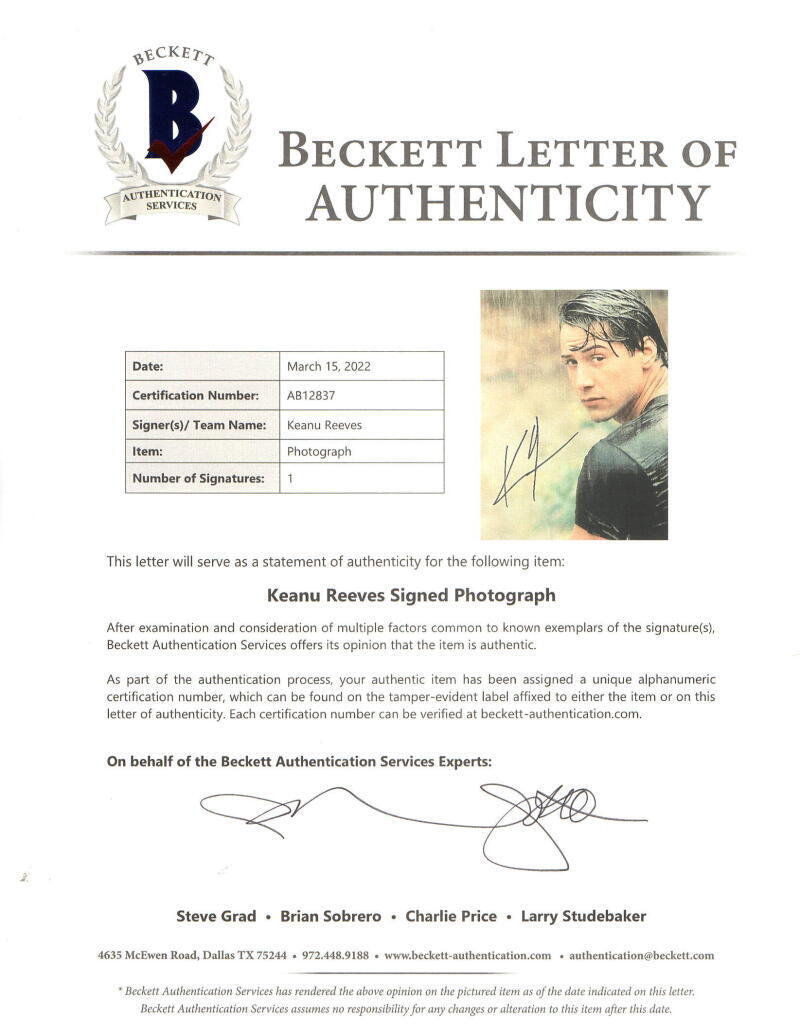 Keanu Reeves Authentic Autographed 11x14 Photo