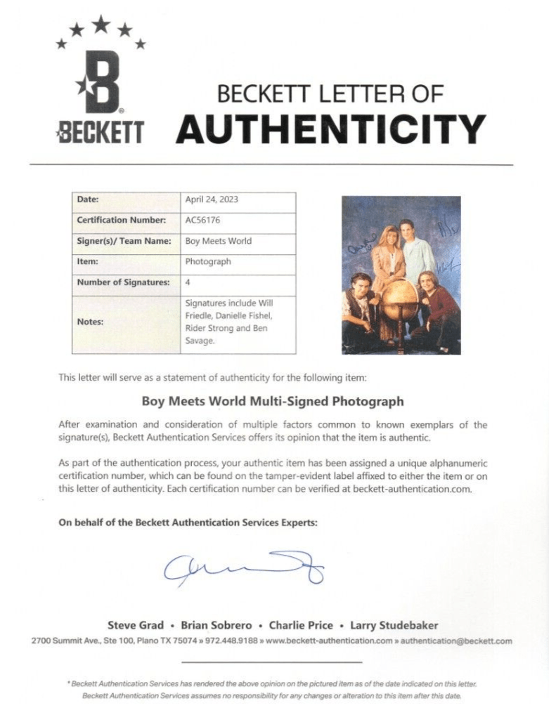 Ben Savage Signed 11x14 Photo from Boy Meets World Beckett COA - Item #2 - Detail View