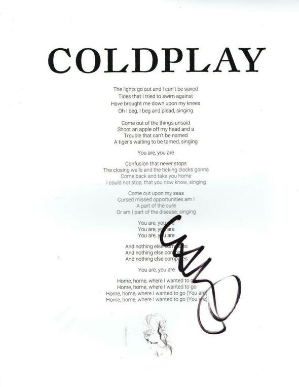 Chris Martin of Coldplay Authentic Autographed Clocks' Lyric Sheet - Prime Time Signatures - Music