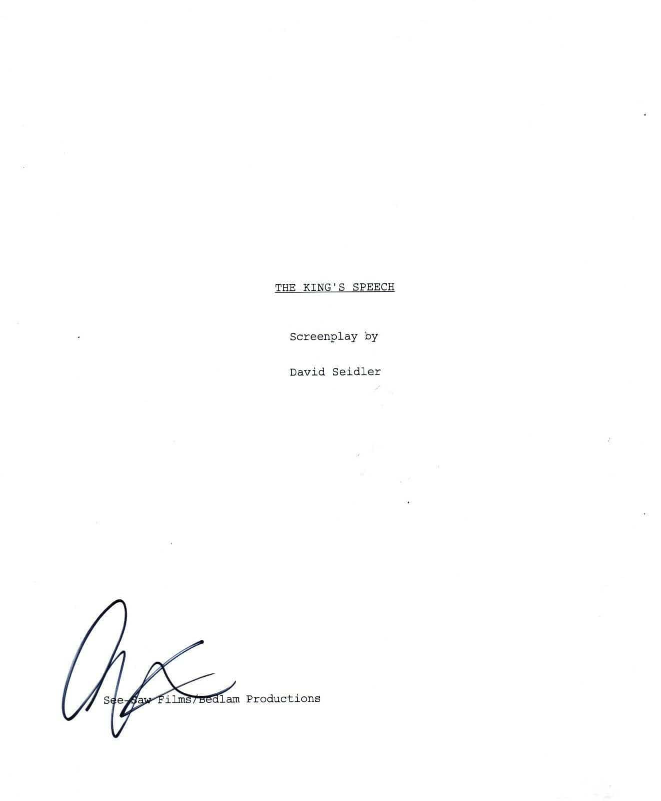 Colin Firth Authentic Autographed 'The King's Speech' Script - Prime Time Signatures - TV & Film