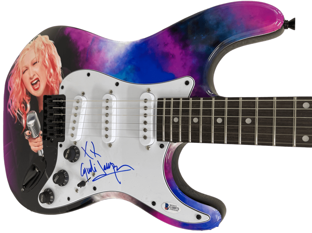 Cyndi Lauper Signed Guitar Beckett COA - Detail View