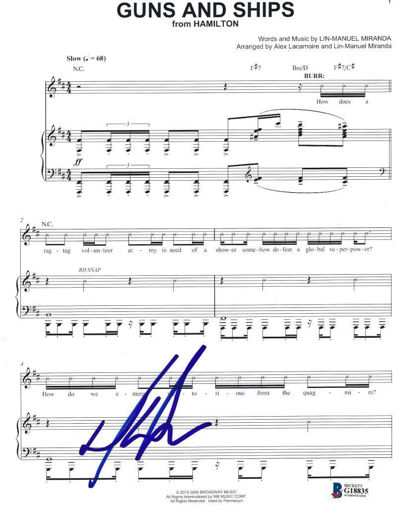 Daveed Diggs Authentic Autographed Guns and Ships sheet music