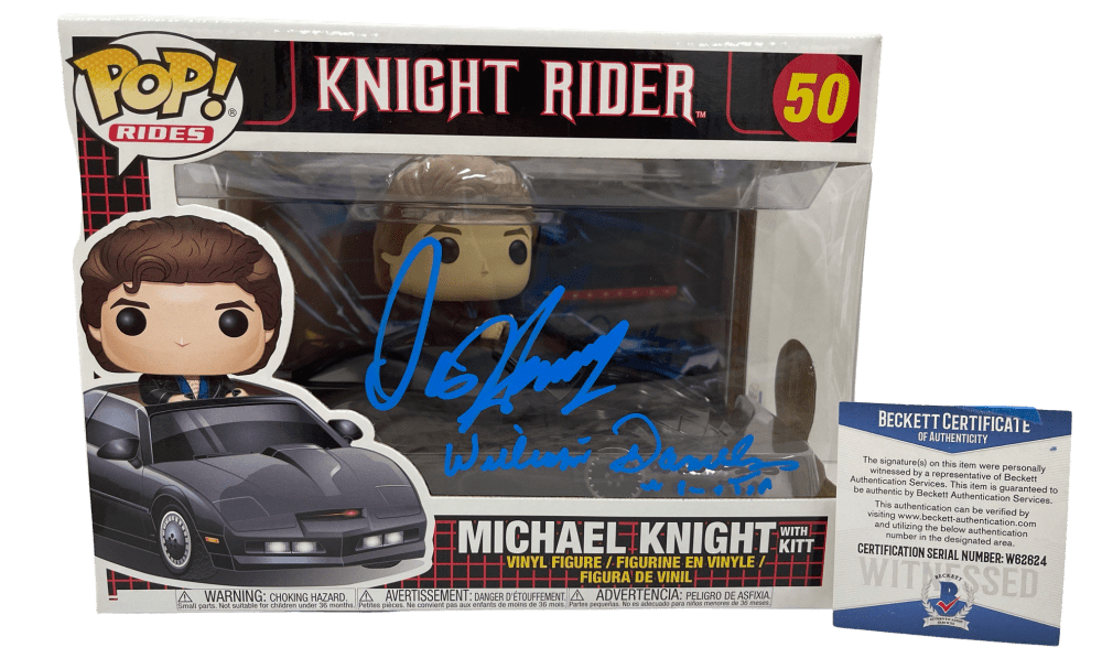 David Hasselhoff & William Daniels Authentic Autographed Michael Knight Knight Rider 50 Funko Pop Figure Ride