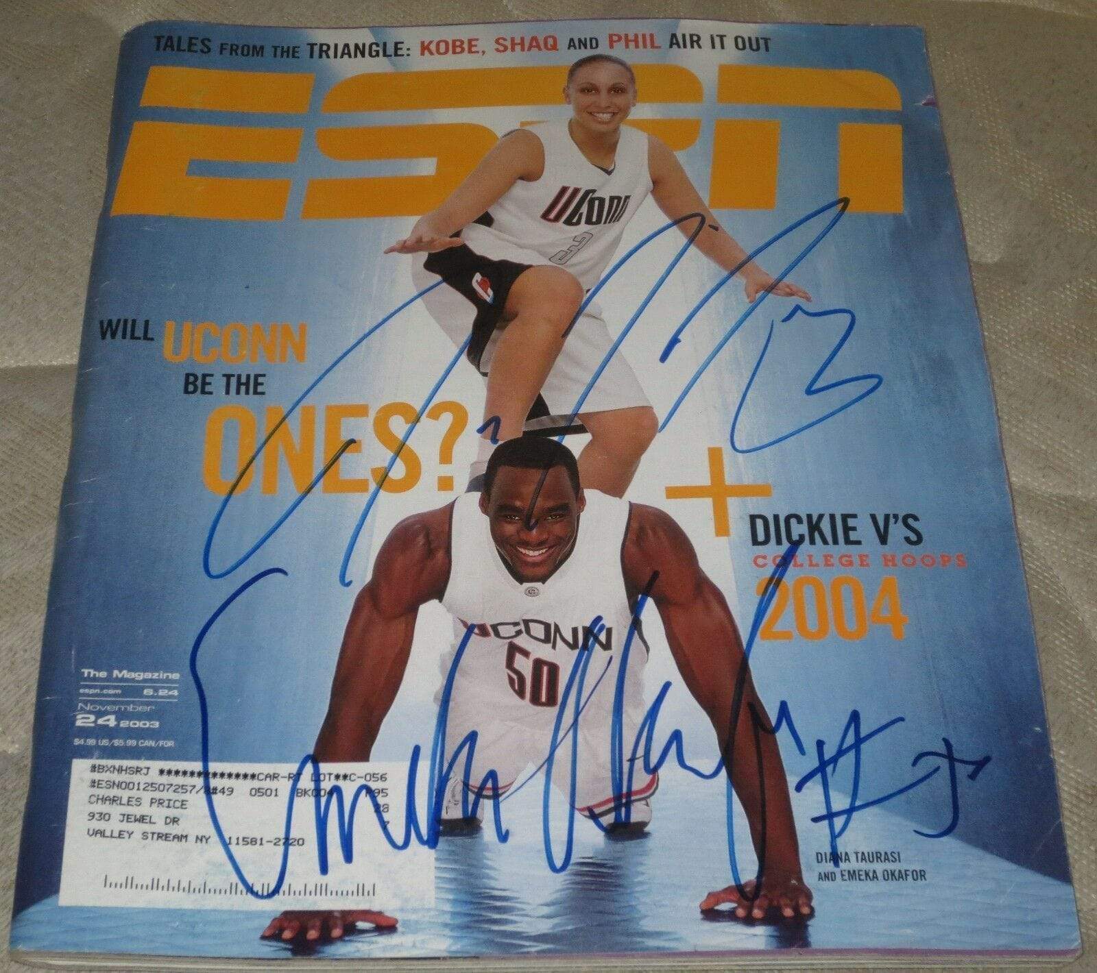 Diana Taurasi, Emeka Okafor Authentic Autographed ESPN The Magazine - Prime Time Signatures - Sports