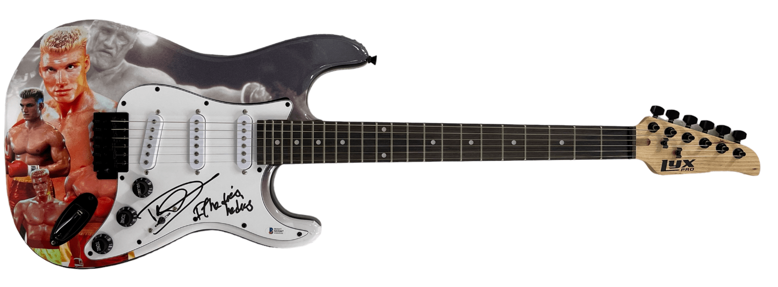 Dolph Lundgren Signed Guitar from Rocky Beckett COA - Detail View