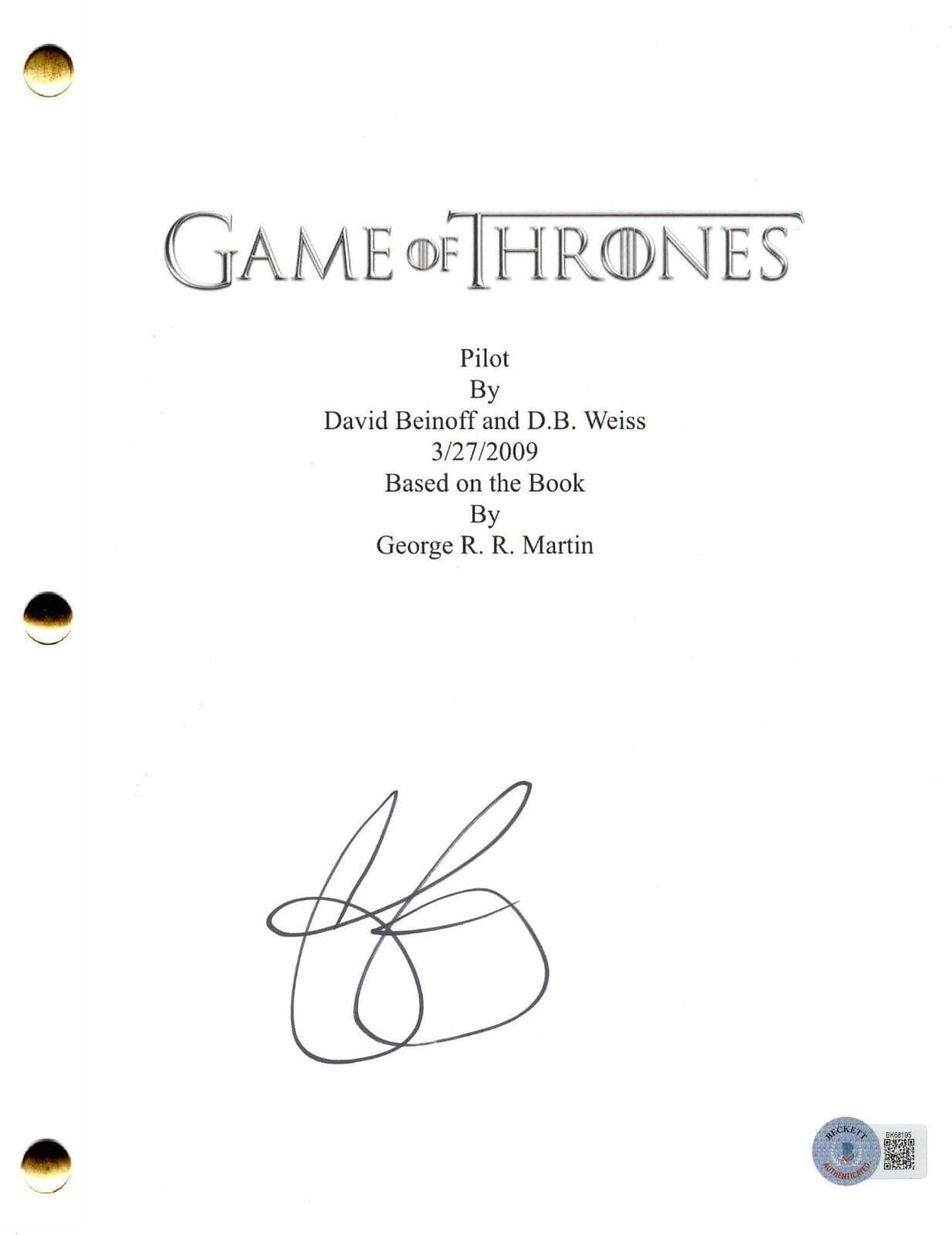 Emilia Clarke Signed Script from Game of Thrones Beckett COA