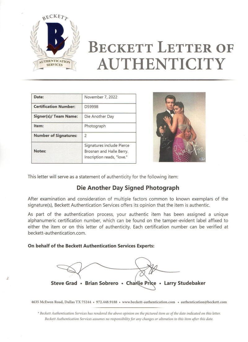 Halle Berry Signed 11x14 Photo from James Bond Beckett COA - Item #3 - Detail View