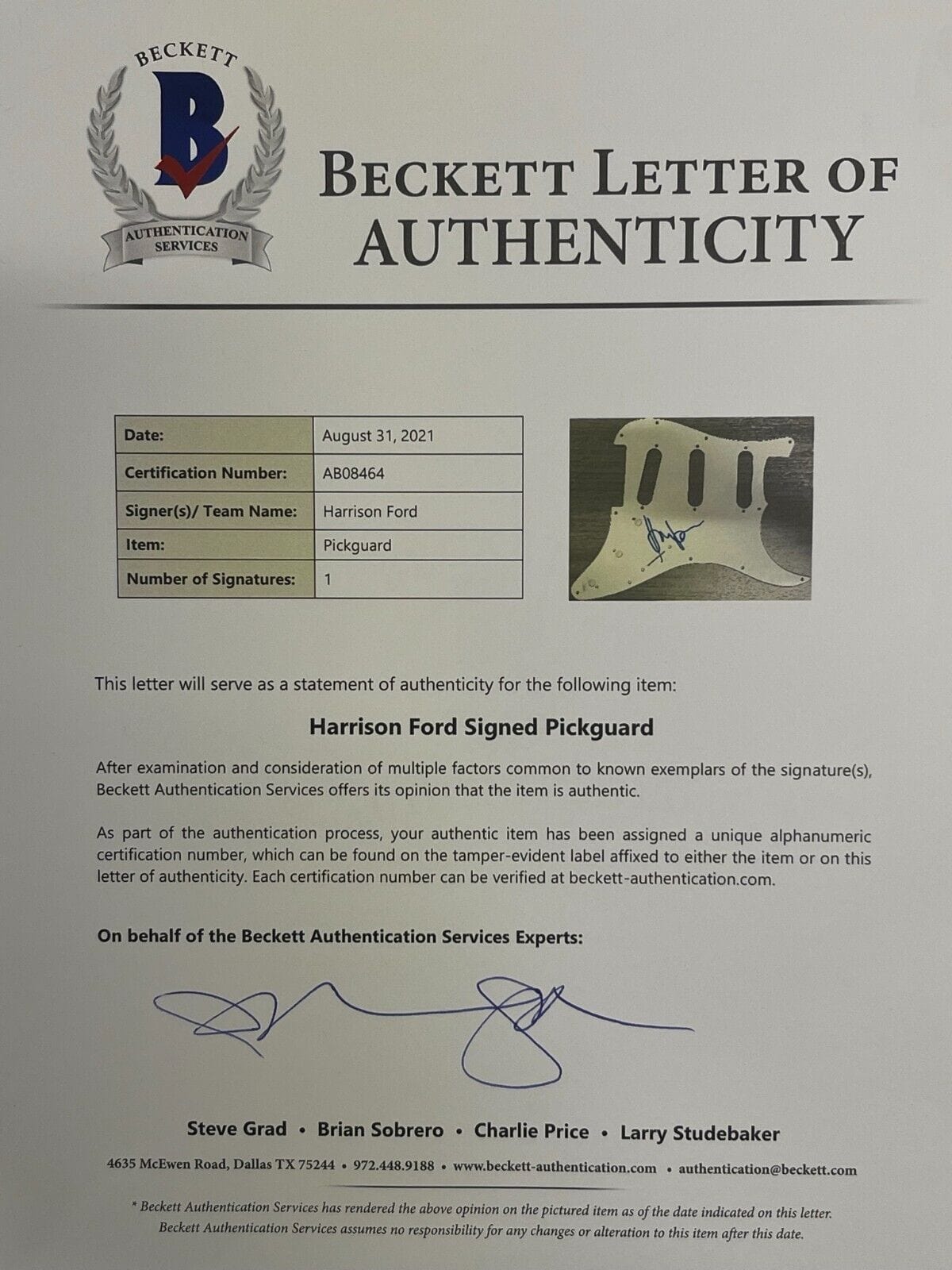 Harrison Ford Signed Guitar from Star Wars Beckett COA - View 6