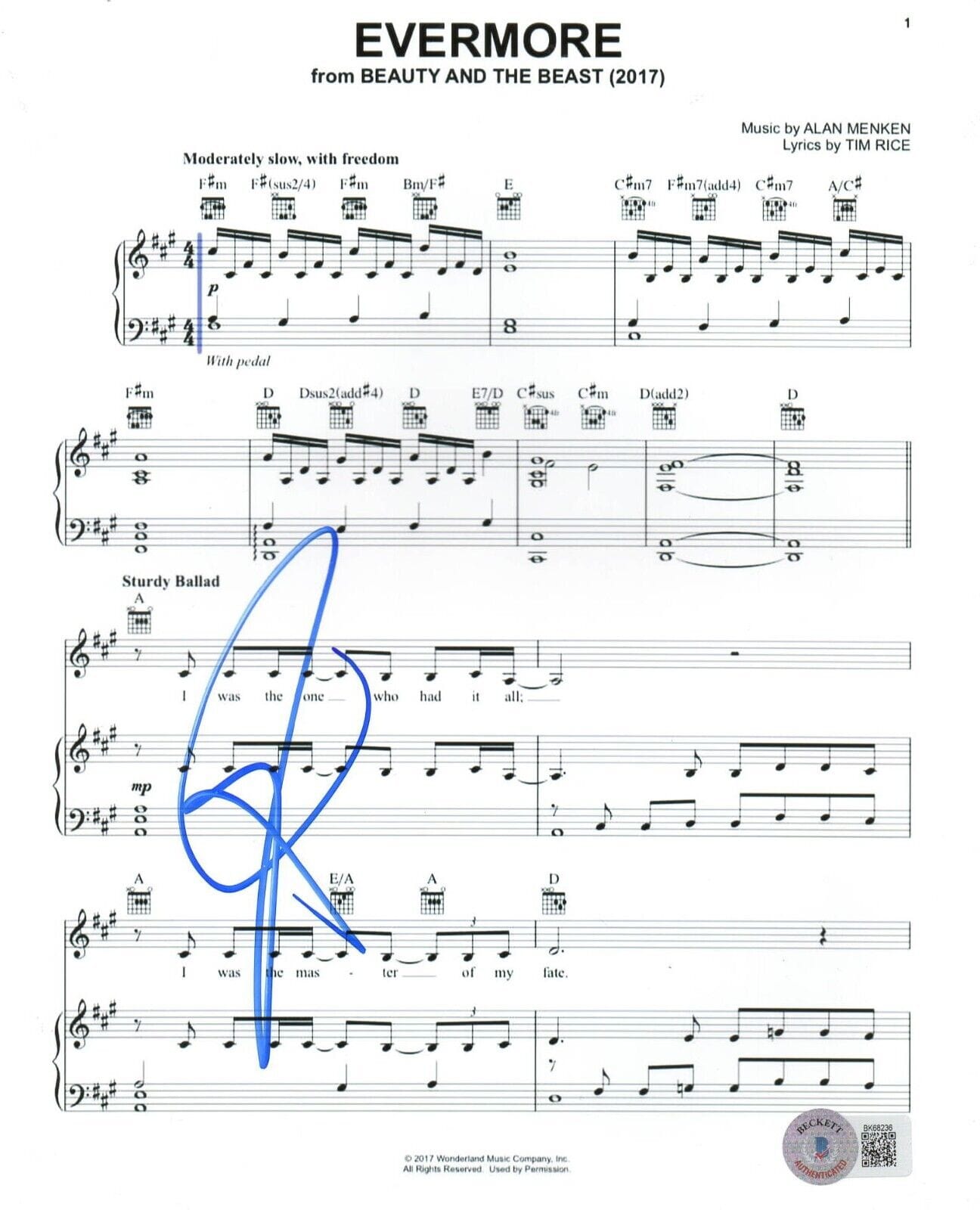 Josh Groban Signed Lyrics & Sheet Music from Beauty and the Beast Beckett COA