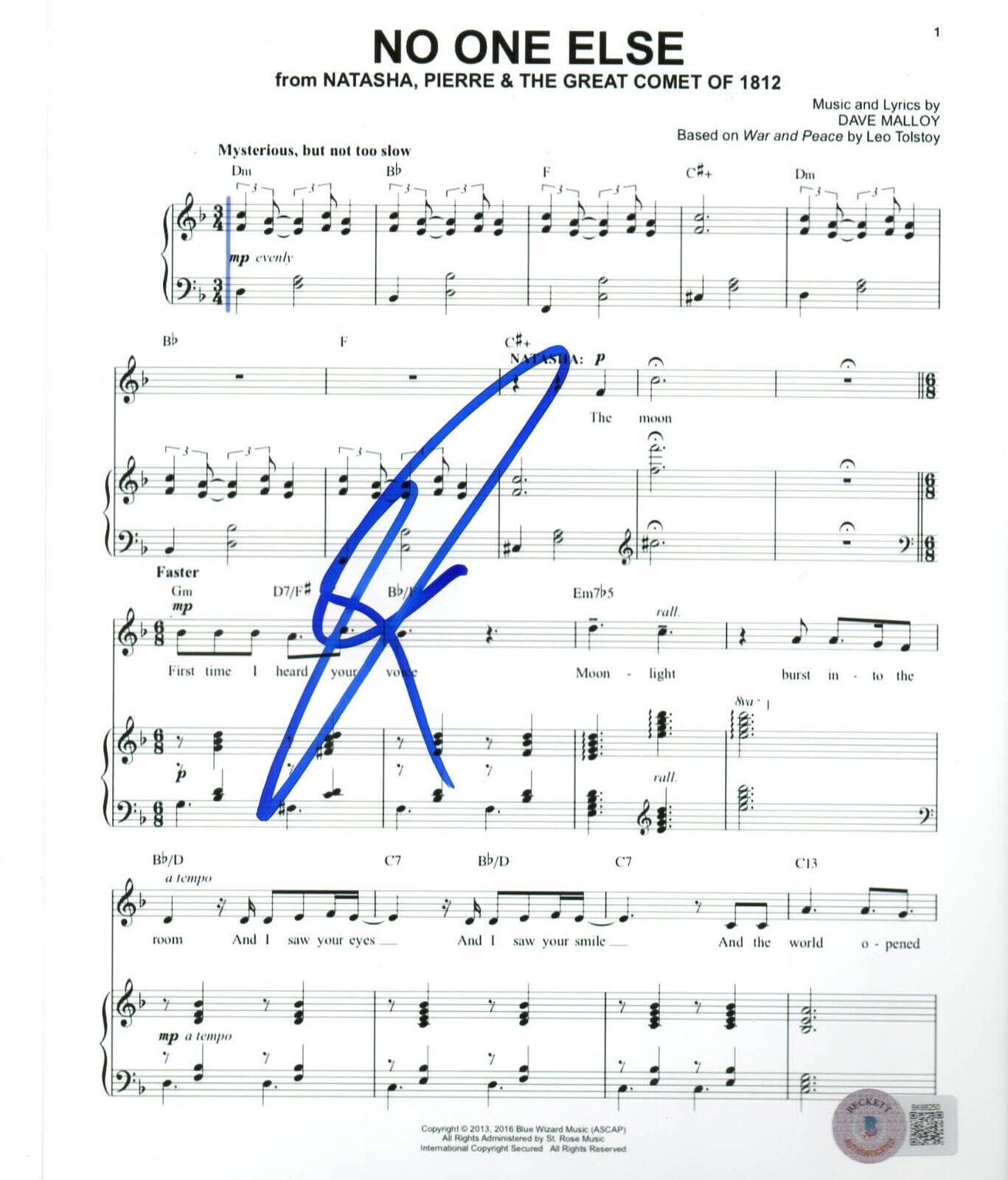 Josh Groban Signed No One Else Lyrics & Sheet Music from Natasha Beckett COA