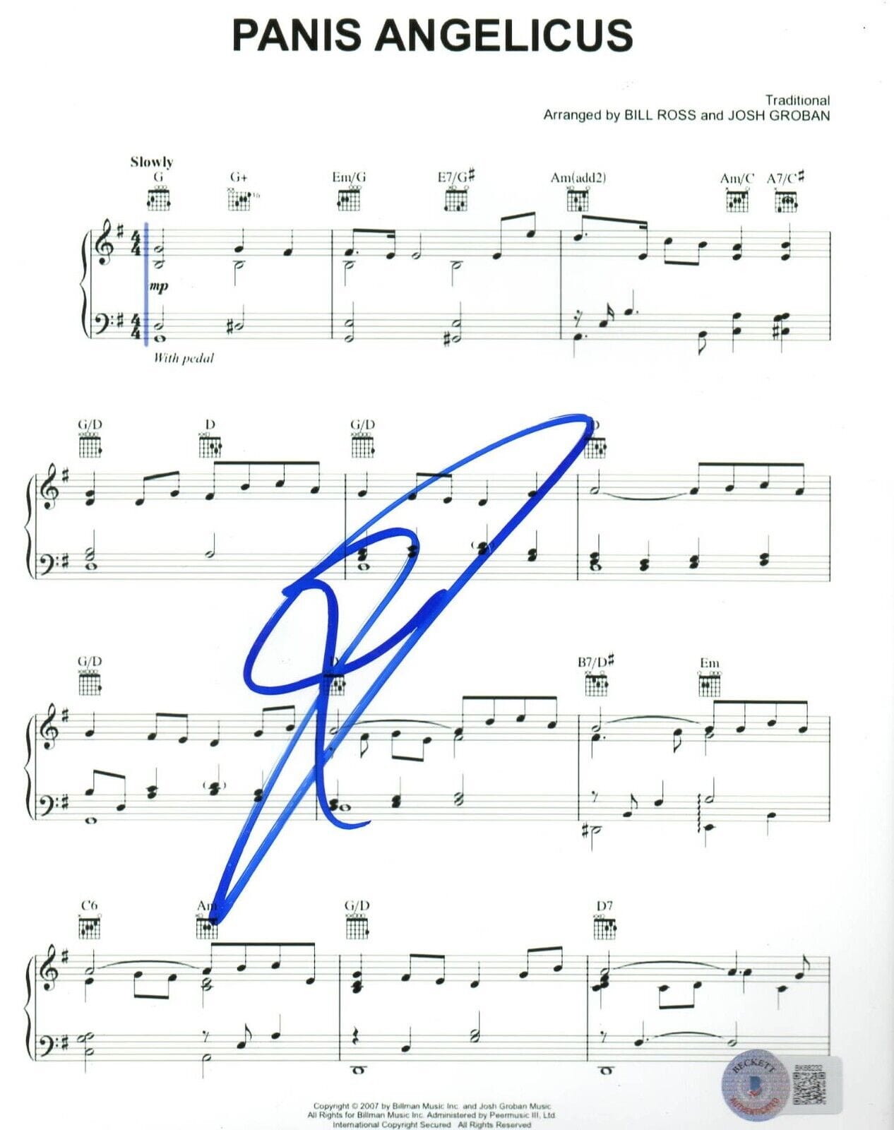 Josh Groban Signed Panis Angelicus Lyrics & Sheet Music Beckett COA