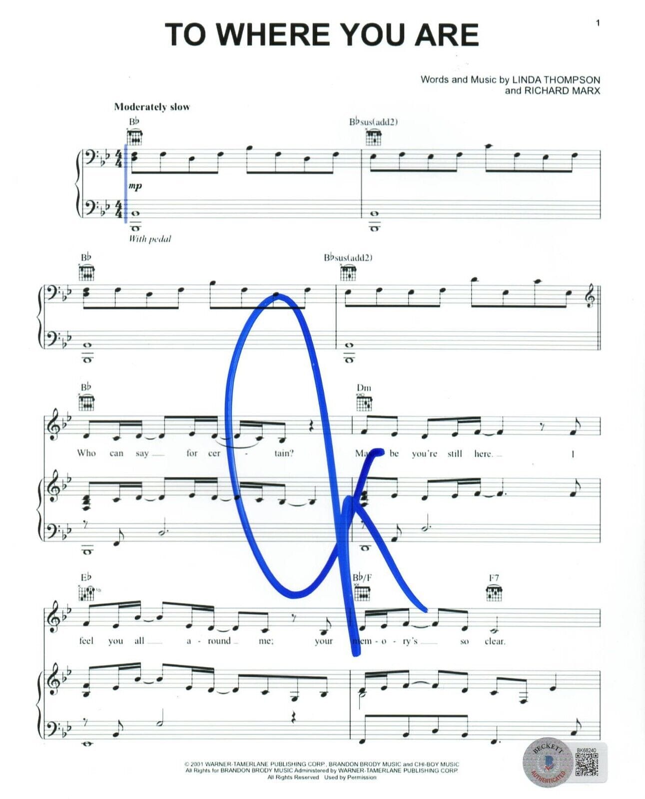 Josh Groban Signed To Where You Are Lyrics & Sheet Music Beckett COA