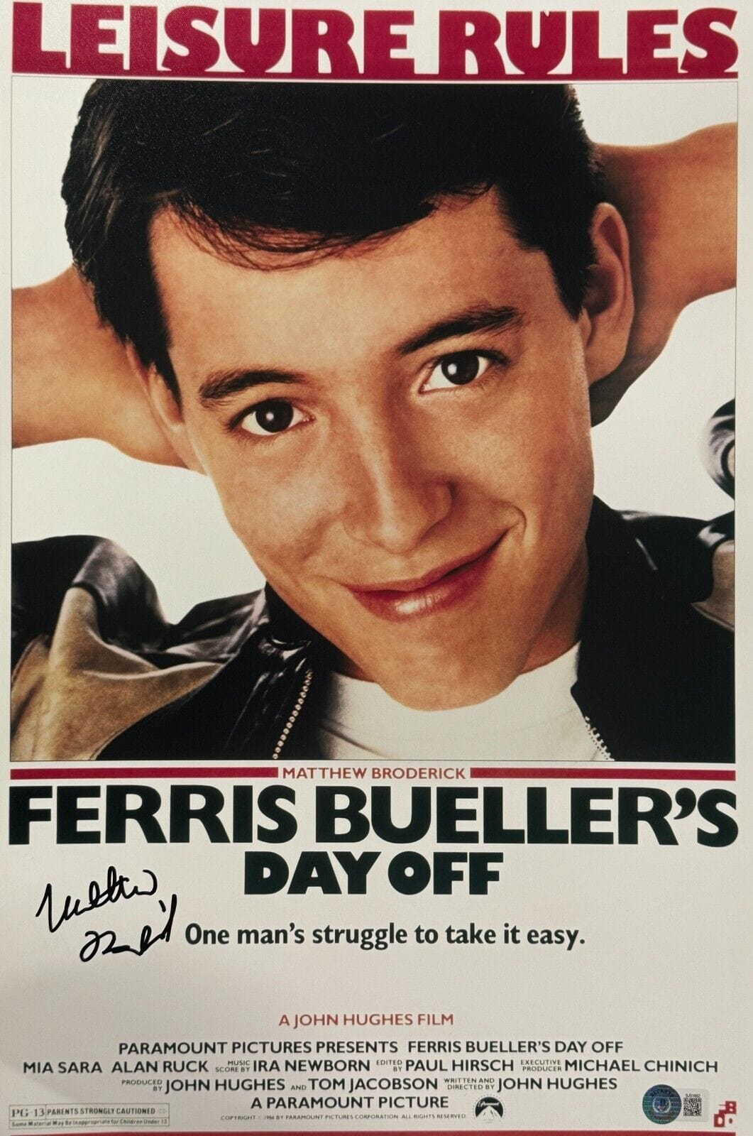 Matthew Broderick Signed 12x18 Photo from Ferris Bueller Off Beckett COA - Item #3