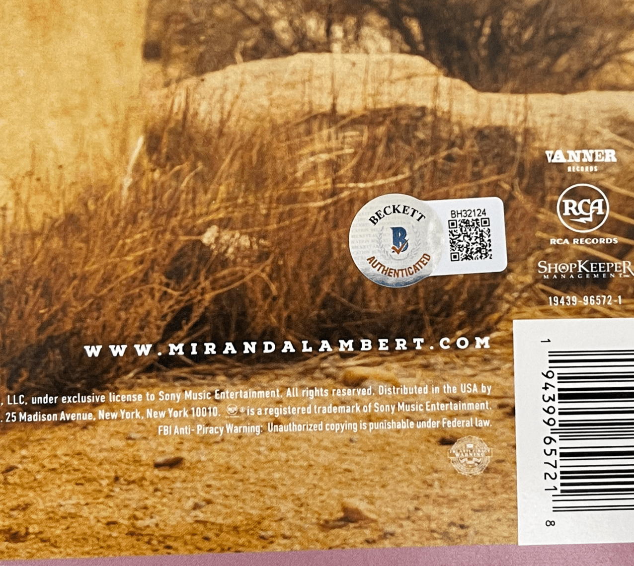 Miranda Lambert Signed Vinyl Record Beckett COA - Item #2 - Detail View