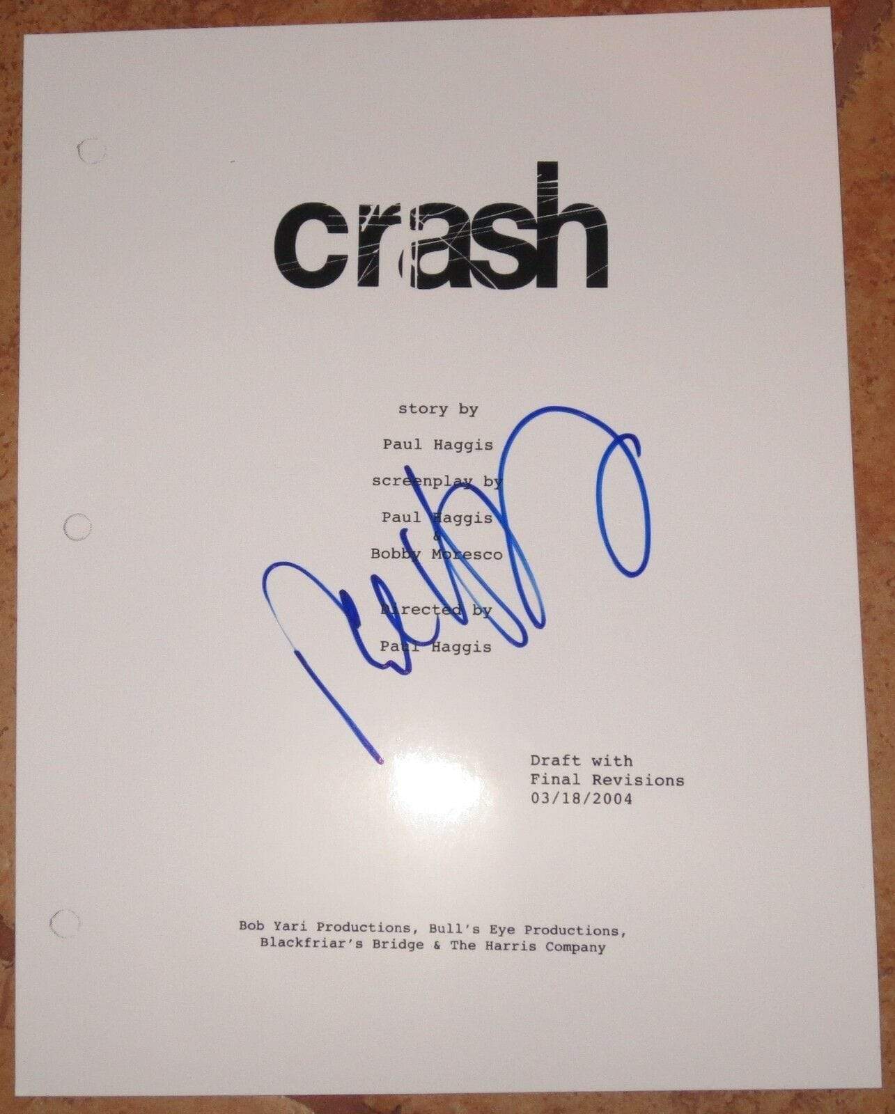 Paul Haggis Authentic Autographed 'Crash' Script - Prime Time Signatures - TV & Film