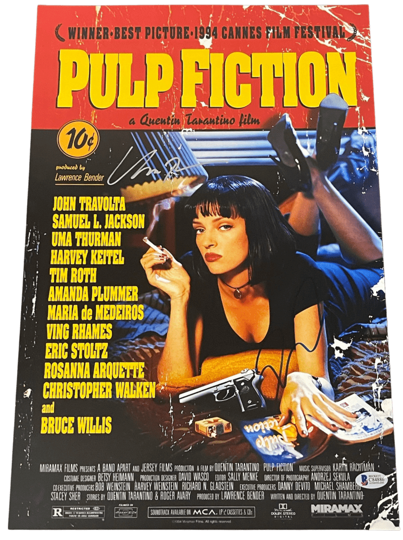 Quentin Tarantino & Uma Thurman Authentic Autographed 12x18 Photo Poster