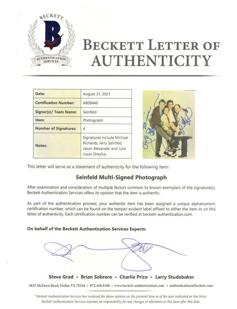 Jason Alexander Signed 8x10 Photo from Seinfeld Beckett COA - Item #6 - Detail View