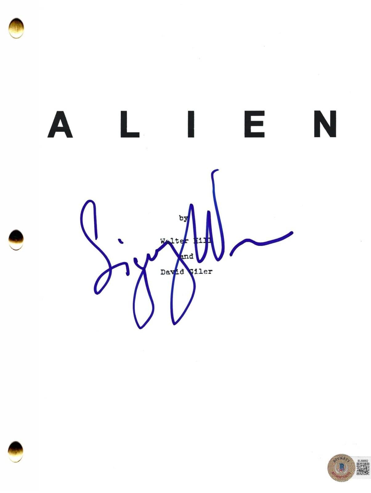 Sigourney Weaver Signed Script from Alien Beckett COA