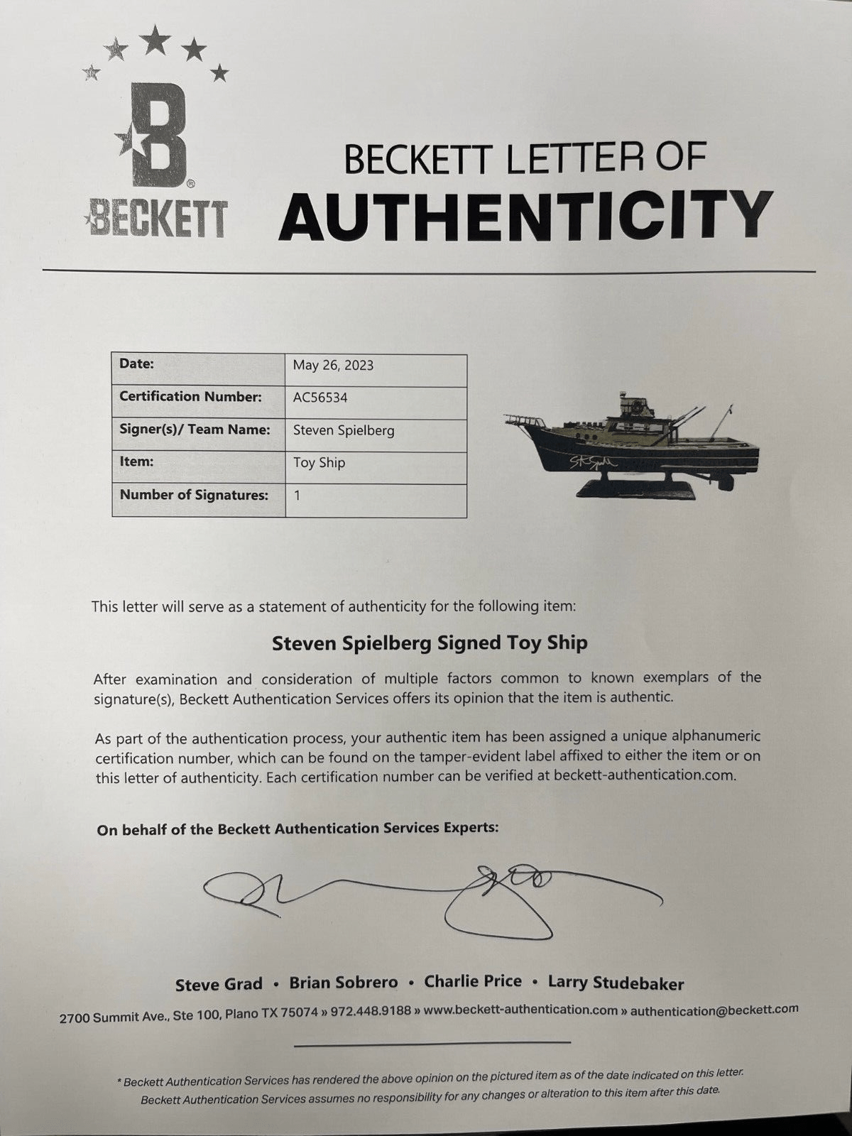 Steven Spielberg Signed Replica Prop from Jaws Beckett COA - View 7