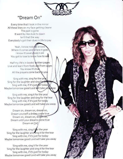 Steven Tyler of Aerosmith Authentic Autographed 'Dream On' Lyric Sheet - Prime Time Signatures - Music