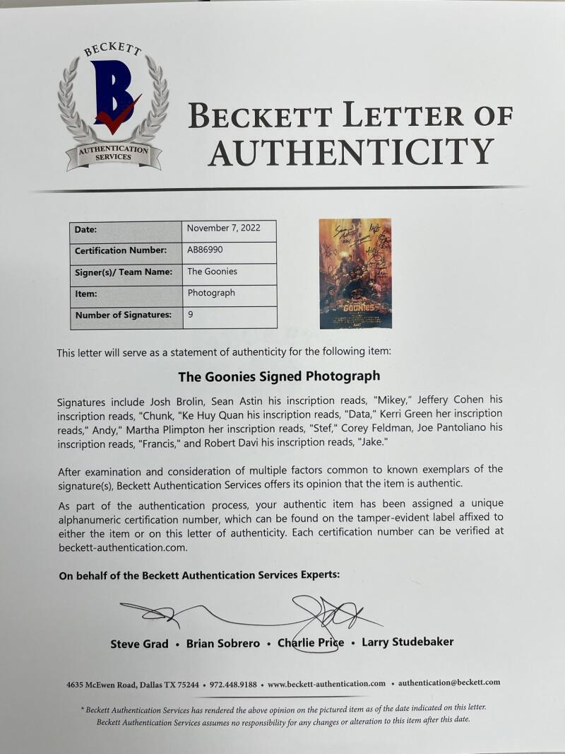 Corey Feldman Signed 12x18 Photo from The Goonies Beckett COA - Item #2 - Detail View